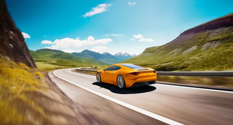 橙色的汽车在户外的公路上快输行驶运动模糊的背景,高清,摄影图,摄影图片,图片大全,摄影图免费下载